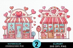 Watercolor Cute Valentines Candy Shop Clipart Product Image 1
