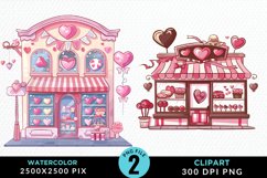 Watercolor Cute Valentines Candy Shop Clipart Product Image 1