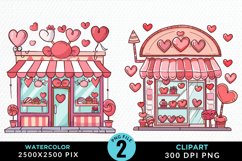 Watercolor Cute Valentines Candy Shop Clipart Product Image 1