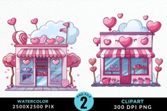 Watercolor Cute Valentines Candy Shop Clipart Product Image 1