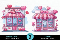 Watercolor Cute Valentines Candy Shop Clipart Product Image 1