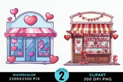 Watercolor Cute Valentines Candy Shop Clipart Product Image 1