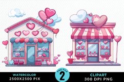Watercolor Cute Valentines Candy Shop Clipart Product Image 1