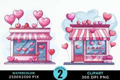 Watercolor Cute Valentines Candy Shop Clipart Product Image 1