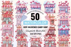 Watercolor Cute Valentines Candy Shop Clipart Bundle Product Image 1