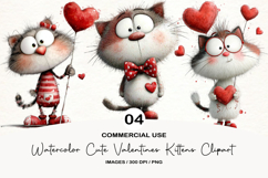 Watercolor Cute Valentines Kittens Clipart Product Image 1