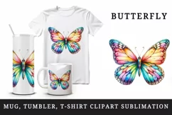 Watercolor cute vibrant butterfly summer insect print 20 oz tumbler skinny mug wrap clipart t-shirt sublimation printable design