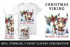 Watercolor cute viking ax decorated Merry Christmas greeting quote print 20 oz tumbler skinny mug wrap clipart t-shirt sublimation printable design