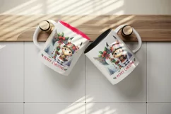 Watercolor cute viking ax decorated Merry Christmas greeting quote print 20 oz tumbler skinny mug wrap clipart t-shirt sublimation printable design