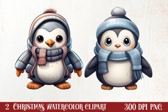 Watercolor Cute Winter Penguin Clipart, Christmas Clipart Product Image 1