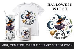 Watercolor cute witch broomstick stars Fly High this Halloween quote print 20 oz tumbler skinny mug wrap clipart t-shirt sublimation printable design