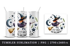Watercolor cute witch broomstick stars Fly High this Halloween quote print 20 oz tumbler skinny mug wrap clipart t-shirt sublimation printable design