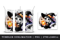Watercolor cute witch hat holding glowing neon potion bottle Halloween print 20oz tumbler skinny mug wrap clipart t-shirt sublimation printable design