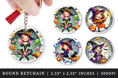 Watercolor cute witch pumpkin broomstick candy bat black cat hat candy sparkles Halloween print round keychain keychains sublimation design