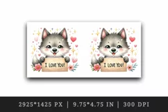 Watercolor cute wolf sparkle hearts I Love You quote Valentine Day print 20 oz tumbler skinny mug wrap clipart t-shirt sublimation printable design