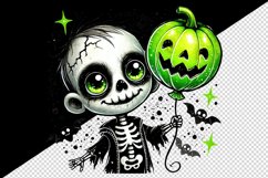 Watercolor cute zombie holding neon green balloon pumpkin Halloween print 20 oz tumbler skinny mug wrap clipart t-shirt sublimation printable design