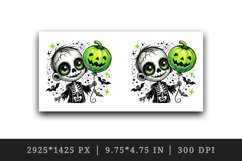 Watercolor cute zombie holding neon green balloon pumpkin Halloween print 20 oz tumbler skinny mug wrap clipart t-shirt sublimation printable design