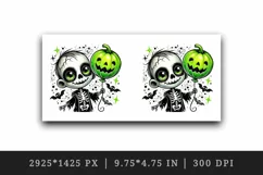 Watercolor cute zombie holding neon green balloon pumpkin Halloween print 20 oz tumbler skinny mug wrap clipart t-shirt sublimation printable design
