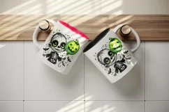 Watercolor cute zombie holding neon green balloon pumpkin Halloween print 20 oz tumbler skinny mug wrap clipart t-shirt sublimation printable design