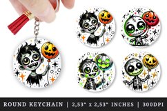 Watercolor cute zombie holding neon green balloon pumpkin Halloween print round keychain keychains sublimation design