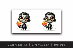 Watercolor cute zombie holding neon orange lollipop candy Halloween print 20 oz tumbler skinny mug wrap clipart t-shirt sublimation printable design