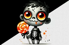 Watercolor cute zombie holding neon orange lollipop candy Halloween print 20 oz tumbler skinny mug wrap clipart t-shirt sublimation printable design