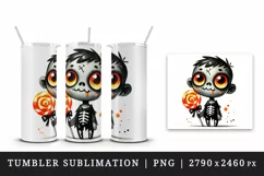 Watercolor cute zombie holding neon orange lollipop candy Halloween print 20 oz tumbler skinny mug wrap clipart t-shirt sublimation printable design
