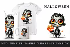 Watercolor cute zombie holding neon orange lollipop candy Halloween print 20 oz tumbler skinny mug wrap clipart t-shirt sublimation printable design