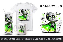 Watercolor cute zombie neon green cape superhero sparkles Halloween print 20 oz tumbler skinny mug wrap clipart t-shirt sublimation printable design