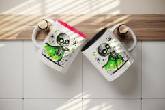 Watercolor cute zombie neon green cape superhero sparkles Halloween print 20 oz tumbler skinny mug wrap clipart t-shirt sublimation printable design