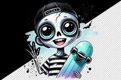 Watercolor cute zombie smile neon blue skateboard Halloween print 20 oz tumbler skinny mug wrap clipart t-shirt sublimation printable design