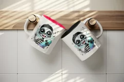 Watercolor cute zombie smile neon blue skateboard Halloween print 20 oz tumbler skinny mug wrap clipart t-shirt sublimation printable design