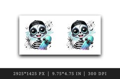 Watercolor cute zombie smile neon blue skateboard Halloween print 20 oz tumbler skinny mug wrap clipart t-shirt sublimation printable design