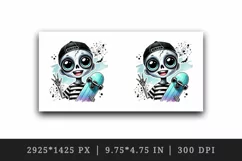 Watercolor cute zombie smile neon blue skateboard Halloween print 20 oz tumbler skinny mug wrap clipart t-shirt sublimation printable design