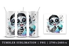 Watercolor cute zombie smile neon blue skateboard Halloween print 20 oz tumbler skinny mug wrap clipart t-shirt sublimation printable design