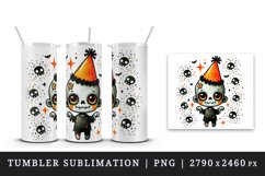 Watercolor cute zombie wearing neon orange party hat sparkles Halloween print tumbler skinny mug wrap clipart t-shirt sublimation printable design