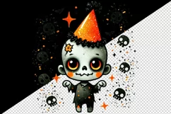 Watercolor cute zombie wearing neon orange party hat sparkles Halloween print tumbler skinny mug wrap clipart t-shirt sublimation printable design