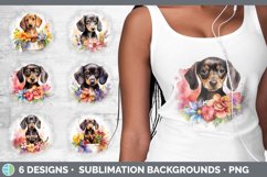 Bundle of six Wild Flowers Dachshunds Grunge Background designs.