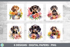 Bundle of six Wild Flowers Dachshunds Paper Backgrounds designs.