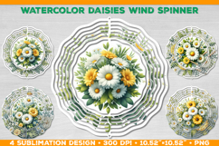 Watercolor Daisies Bouquet Wind Spinner Sublimation Design Product Image 1
