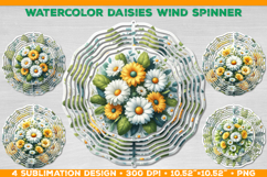 Watercolor Daisies Bouquet Wind Spinner Sublimation Design Product Image 1