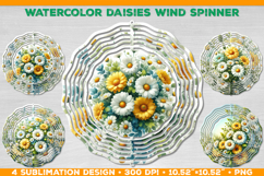 Watercolor Daisies Bouquet Wind Spinner Sublimation Design Product Image 1