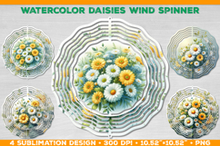 Watercolor Daisies Bouquet Wind Spinner Sublimation Design Product Image 1