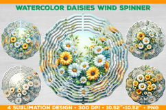 Watercolor Daisies Bouquet Wind Spinner Sublimation Design Product Image 1