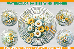 Watercolor Daisies Bouquet Wind Spinner Sublimation Design Product Image 1