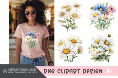 Watercolor Daisy Clipart,Floral Watercolor Clipart Product Image 1