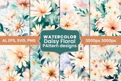 Watercolor daisy floral pattern designs, Digital papers Product Image 1