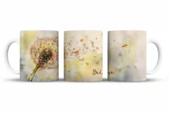Watercolor Dandelion Mug Wrap Sublimation Designs, 3d Mug, Flowers Png