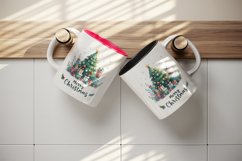 Watercolor decorated Christmas tree pile gifts Merry Christmas quote print 20 oz tumbler skinny mug wrap clipart t-shirt sublimation printable design