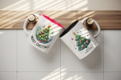 Watercolor decorated tree Merry and Bright Christmas quote New Year winter print tumbler skinny mug wrap clipart t-shirt sublimation printable design